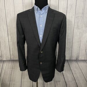 Indochino 48R Bespoke Dark Gray Glen Check Wool 2-Button Sports Coat